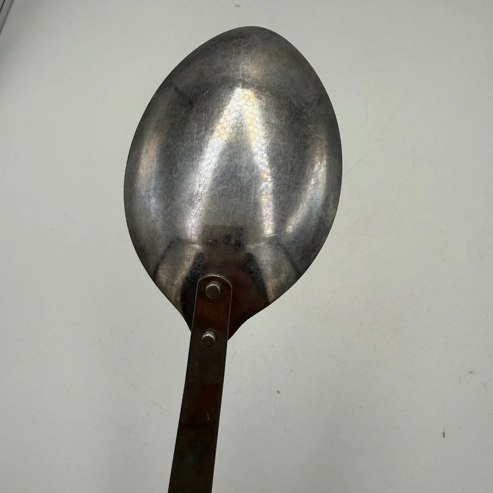 Vintage Stainless USA Serving Spoon Faux Wood Handle Brass Rivets 11.5 Inch